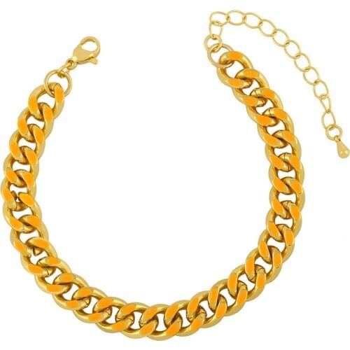 2021 Couple Jewelry Hip-hop Punk Cuban Chain Bracelet Green Blue Yellow Classic Simple Dripping Oil Charms Gold Unisex Bracelet