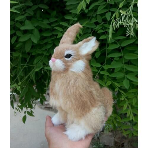 Yellow simulation rabbit toy resin&fur sitting rabbit doll gift about 22x16cm 1317