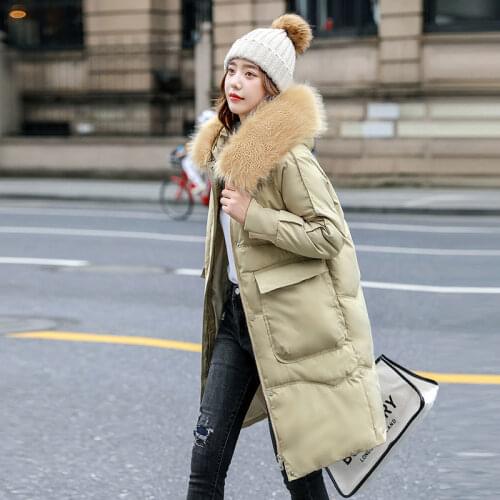 Winter Down Padded Jacket Womens Mid-Length 2021 New Large Fur Collar Loose Cotton Coat Thickened Over The Knee Loose Parkas