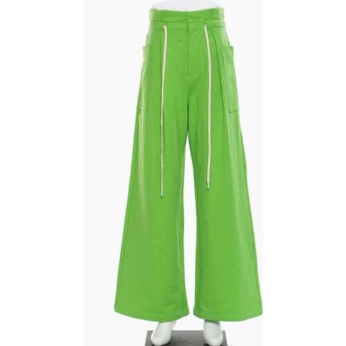 SeeBeautiful Casual Big Pockets Patchwork Loose Drawstring Wide Leg Pants Trousers Simple New Fashion 2021 Autumn E738