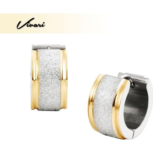 Vivari Womens Gold And Silver Stainless Steel Earrings With Middle Sand Surface Fashion Accessories