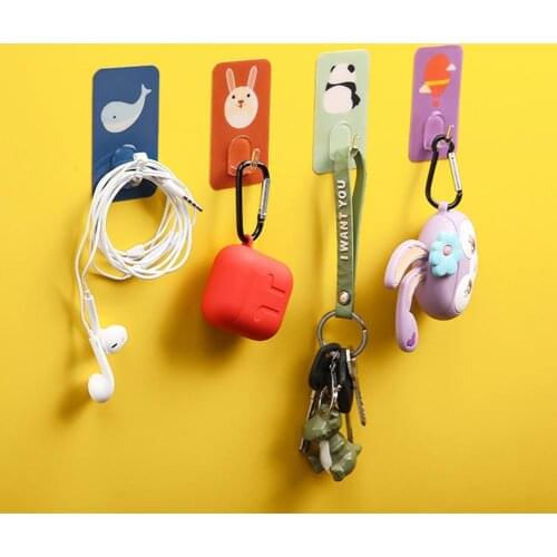 1 Set Hanger Hook Multi-use Punch-free PC Cute Animal Pattern Wall Mount Wall Hook for Living Room