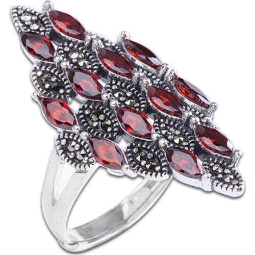 2019 Luxury Female Garnet Gemstones Ring Set Fashion 925 Silver Jewelry Promise CZ Stone Engagement Rings For Women