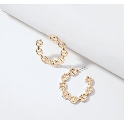 2020 New Trend Style Geometric Metal Flat Pressed Chain Exaggerated Big Earrings For Women