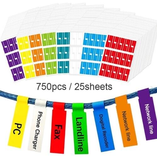 720 Pcs 25 Sheet waterproof labels organizers A4 cable stickers Colorful Write on Sticker Tear Resistant Flexible Computer Cord