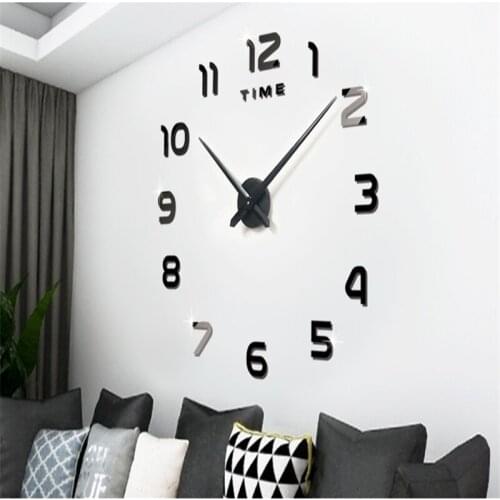 Diy Acrylic Mirror Large Wall Clock Modern Clock Living Room Home Decoration Silver Digital 3d Sticker Wall Art
