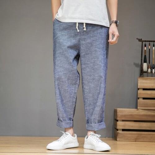 Streetwear Mens Solid Color Harem Pants 2021 Harajuku Men Cotton Linen Casual Trousers Oversized Male Loose Pants High Quality