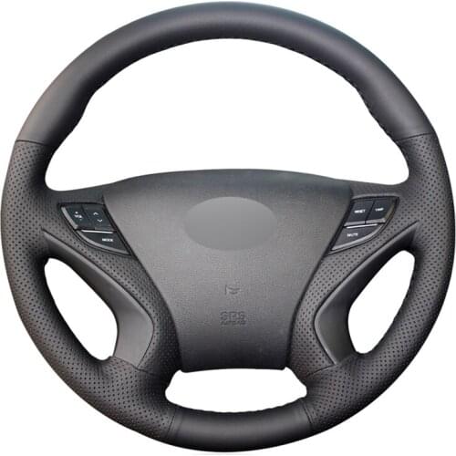 Black Artificial Leather Hand-stitched No-slip Car Steering Wheel Cover for Hyundai Sonata 8 2011 2012 2013 2014