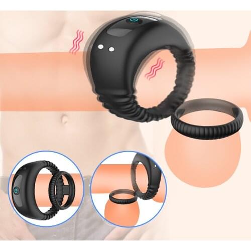 Elasticity Silicone Vibrating Ring Penis Vibrator Delay Ejaculation Double Ring Vibrators Erection Cock Lock Ring Male Sex Toys