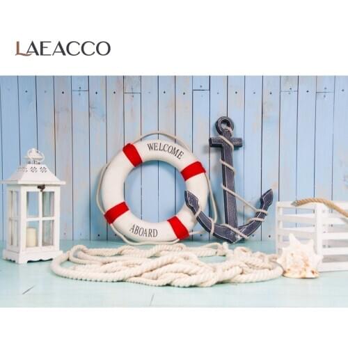Ship Anchor Swimming Ring Photo Backgrounds Lantern Rope Wooden Wall Baby Birthday Portrait Photography Backdrops Photo Studio
