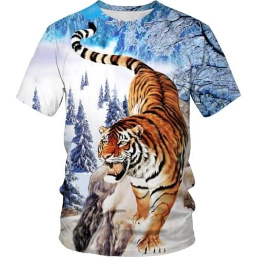 Animal tiger 3d printing fashion mens and womens T-shirt casual O-neck loose mens clothing breathable hip-hop T-shirt for men
