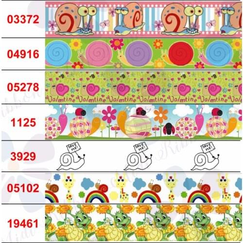 16mm-75mm Cartoon Snail Series Flower Rainbow Printed Grosgrain/Foe Ribbon Animal DIY Hair Bowknots 50yards/roll