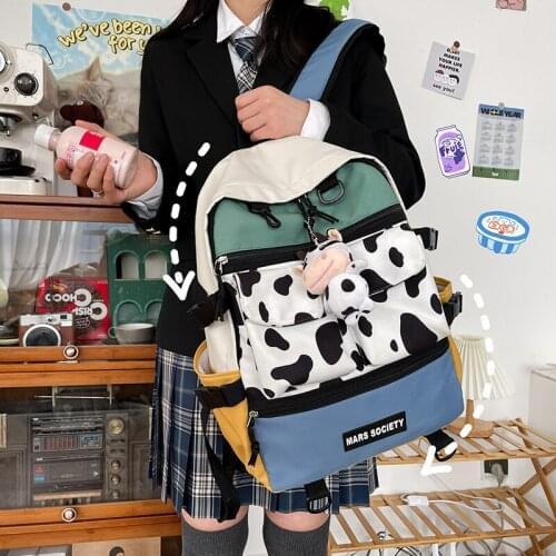 Cute Campus Ins Backpack Women Large Capacity Cow Grain School Backpacks for Teens Korean Student Kawaii 15.6 Inch Travel Bags