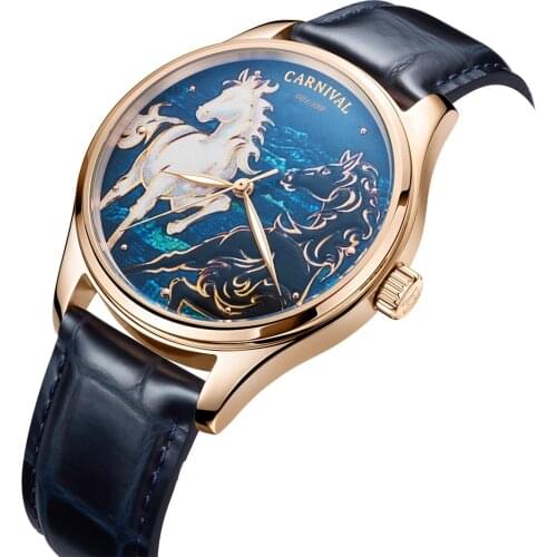 Fashion MIYOTA Automatic Watch CARNIVAL Sapphire Mechanical Watch Men Waterproof Luminous 3D Relief Horse Dial Watches Mens 2020