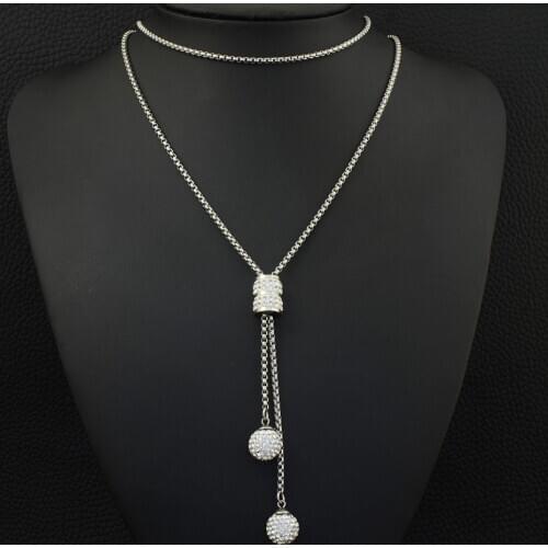 Fashion Stainless Steel Jewelry For Woman and Girl 900mm Long Charm Sweater Chain Ball Necklace Pendant High Quality NEILAMBB