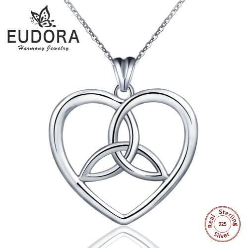 Real 925 Sterling Silver Jewelry for Women Pendant Celti Knot Heart colliers bijoux colar feminino Necklace
