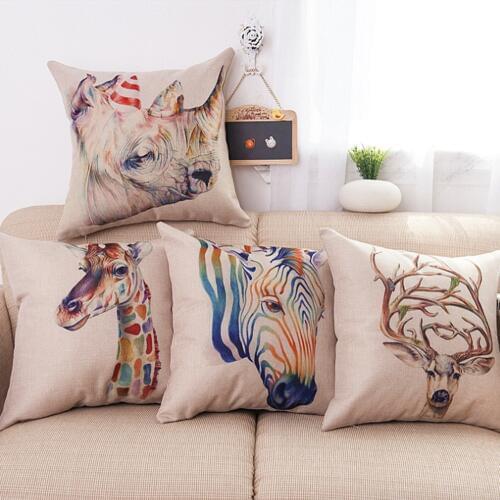 High Quality Pillow Covers Giraffe zebra Pillowcases Chair Cotton Linen Home Decorative Animal Cushion Cover 340-0007