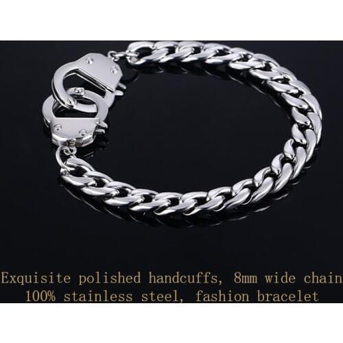 Steel handcuffs bracelet mens stainless steel gifts man accessories charm gold chain bracelets statement hip hop pandora