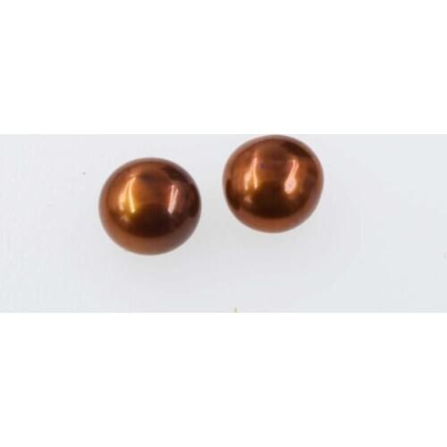 One pair brown 6-7mm coin stud freshwater pearl earrings wholesale beads FPPJ nature