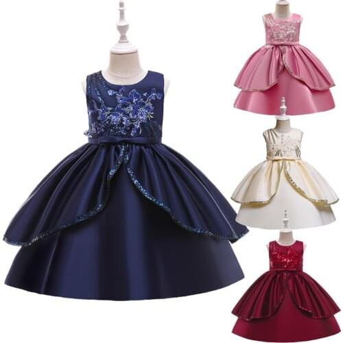 New Flower Girls Dresses Sequins Satin Appliques Beading Ball Gowns Beading Floor Length Pageant First Communion Dresses