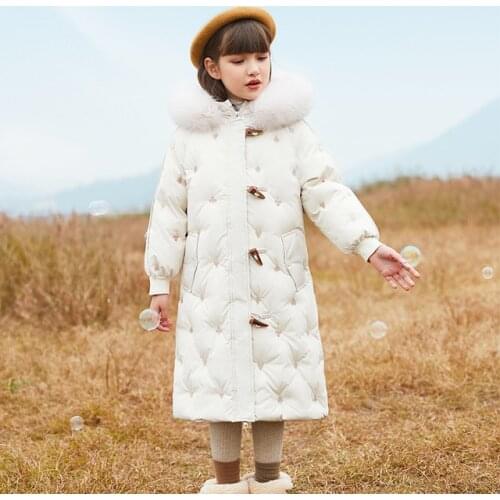 2021 Girls Long High Quality Warm White Duck Down Down Cotton Jacket Coat