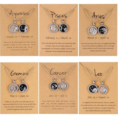 QiLuxy 12 Constellations Coin Pendant Beads Chain Necklaces for Women Men Fashion Couple Necklaces Jewelry Gifts