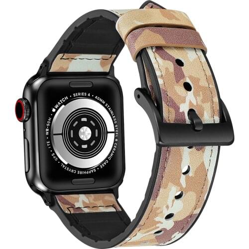 Rubber Hybrid Strapfor Apple Watch 44mm 42mm 40mm 38mm, Sweatproof Genuine Leather Apple watch Bands iWatch Series 6/5/4/3/2/1