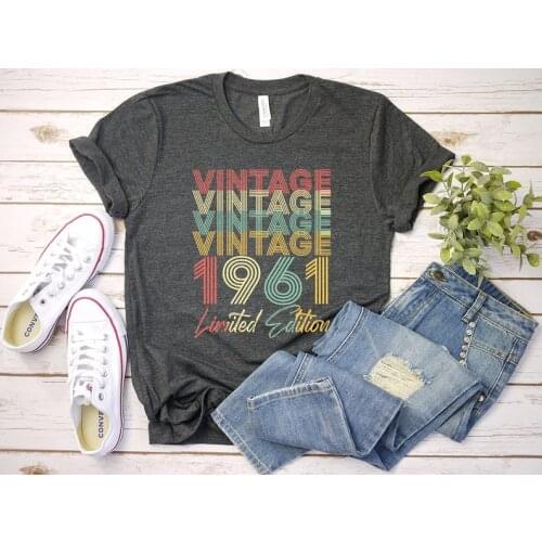 60th Birthday Gift Shirt, Vintage 1961 Limited Edition Birthday Year Old Cotton Lady Clothes Fashion O Neck Short Sleeve Tees