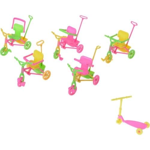 1PCS Plastic Tricycle with Push Handle Scooter for Dolls Accessories Dollhouse Miniature Kids Cute Toy Gift Random Color