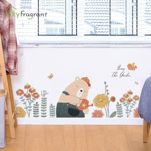 Cartoon Bear Garden Baseboard Self Adhesive Sticker Bedroom Living Room Sofa Background Wall Decoration Home Decor Wall Stickers