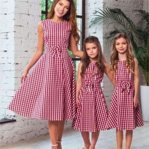 Family Matching Set Clothes Family Matching Clothes 2021 Mommy And Baby Family Matching Outfits Kids Girls Plaid Bowknot Dress