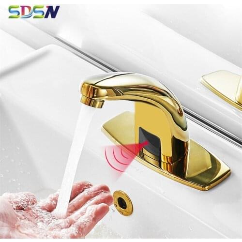 Sensor Bathroom Faucet SDSN Gold Bathroom Basin Sink Faucet Single Cold Automatic Bathtub Faucet Intelligent Sensor Basin Faucet
