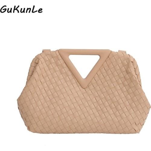 Top Brand Woven Bags for Women Shoulder Bag Luxury Designer Triangle Handbag and Purse Clutch Womens Braided Bag