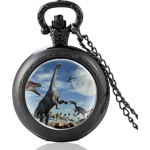 Ancient Dinosaur World Design Vintage Quartz Pocket Watch Men Women Pendant Necklace Hours Clock Gifts