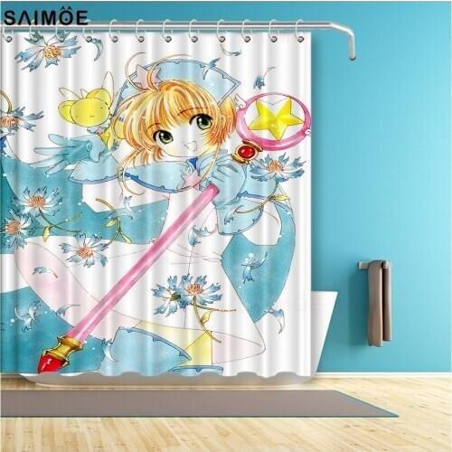 Fashion Cardcaptor Sakura Series Bathroom Curtain 3D Anime Girl Waterproof Shower Curtain Polyester Fabric Kids Bath Curtain Set