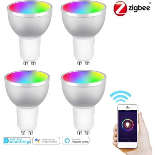 1/5 PCS AC85-265V Zigbee 3.0 RGBCW Smart LED Gu10 Light Bulb 5W Voice Control For Alexa Google Home Via SmartThings/Tuya Hub