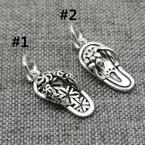 5 Pieces 925 Sterling Silver Flip Flops Shoe Charms w/ Flower or Footprint