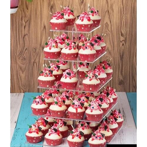 5-Tier Square Acrylic Cake Showing Stand Wedding Party Fruit Rack Cake Rack Cake Stand