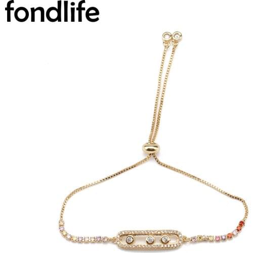 Cubic Zirconia Stone Gold-plated Copper Baby Move CZ Charm Bracelet Women Men 2021 Brass 5MM BeadsTrendy Slide Jewenlry Gift