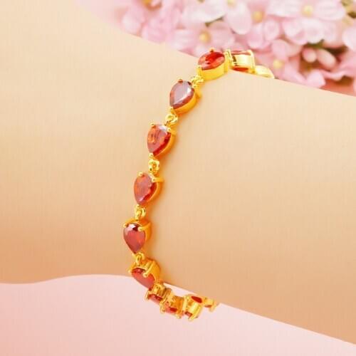 Pulseira Homem Real 24K Gold Bracelets for Women Red Mozambique Crystal Feng Shui Charm Bracelet Gold Pendant Jewelry for Female