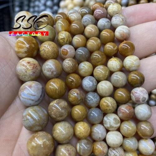 Natural Chrysanthemum Stone Beads Natural Coral Fossils Round Beads For Jewelry Making DIY Bracelets 15" Strand 4 6 8 10 12 MM