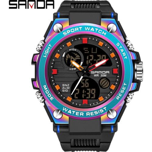 SANDA New Sport Military Wrist Watch Men Watches Brand Male Watch For Men Clock Dual Display Wristwatch Army Outdoor Waterproof