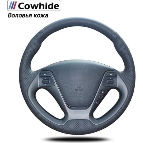 Black Genuine Leather Car Steering Wheel Cover for Kia K3 2013 K2 Rio 2015 2016 Ceed Cee'd 2012-2017 Cerato 2013-2017