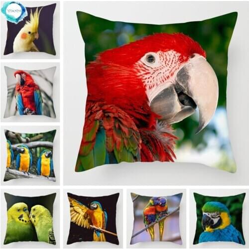 Wild Animals Parrots Decorative Cushion Cover Polyester Pillow Cover for Home Chair Sofa Decor Colorful Birds Pillowcase 45X45cm