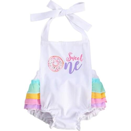 Newborn Birthday Baby Girl Cotton Romper, Ruffled Sleeveless Halter Backless Jumpsuit, Open Back Bow Fluffy Skirt Outfit 0-24 M