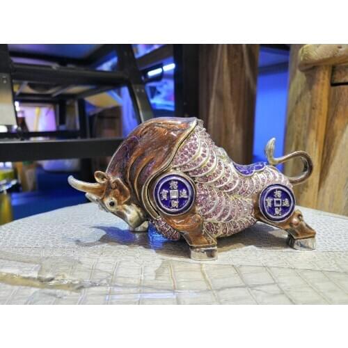 Fengshui YakTrinket Box Metal Animal Home Decor Display Feng Shui Cystals Animal with Coins Attract Wealth Yak Statue Figurine