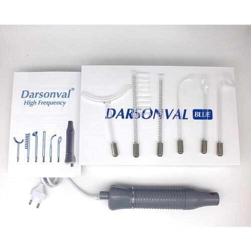 6Pcs/Set Blue High Frequency Beauty Instrument Neon+Argon Gas Ozone Sterilization Acne Skin Care Home Electrotherapy Device