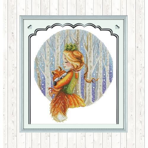 Joy Sunday Cross Stitch Fabric Forest Princess Patterns 14CT 11CT Printed on Canvas Embroidery Kit for Needlework DMC DIY Crafts