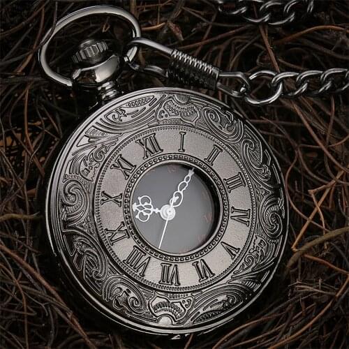Classic Black Roman Numerals Display Quartz Pocket Watch Hot Sale Retro Pendant Clock Gifts Timepiece with Chain