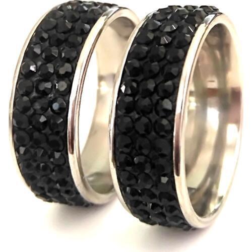 Bulk lots 50pcs Unique 3 Rows Black Zircon Ring Fashion Party Jewelry For Women & Men Wedding Gifts Mixed Size 17-21mm